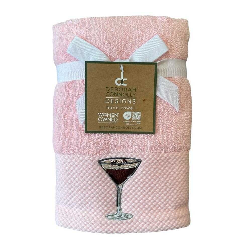 Deborah Connolly Pink Espresso Martini Hand Towels 16x28 Set of 2 Plush New